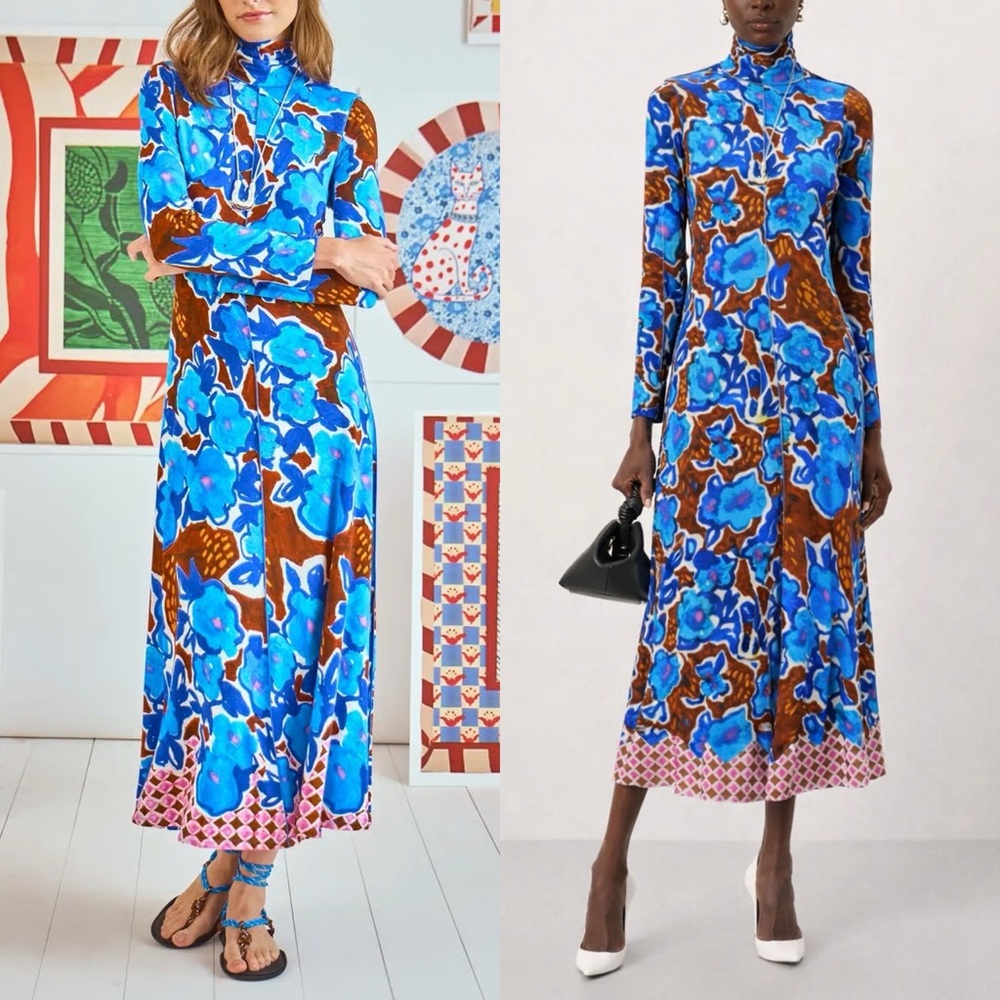Anthropologie Hunter Bell Kings Hill Floral Mock Neck Long Dress